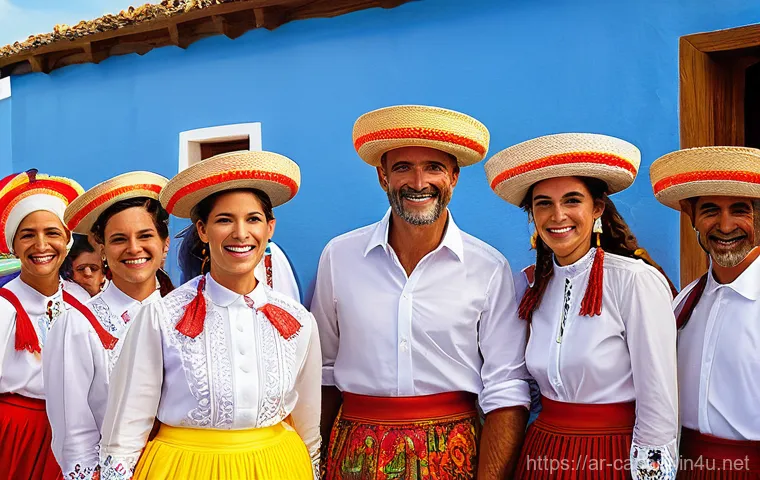 카나리아제도 전통 복장 - **Prompt 1: A Festive Gathering in Tenerife**
    "A vibrant, high-definition photograph capturing a...