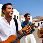 카나리아제도 전통 음악 - **Prompt 1: Canarian Folk Ensemble in a Village Square**
    A vibrant, sun-drenched scene of a trad...