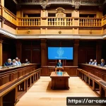 카나리아제도 현대 정치 구조 - A detailed political meeting scene inside the Canary Islands local parliament chamber, showcasing di...