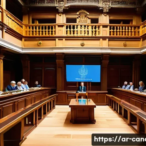 카나리아제도 현대 정치 구조 - A detailed political meeting scene inside the Canary Islands local parliament chamber, showcasing di...